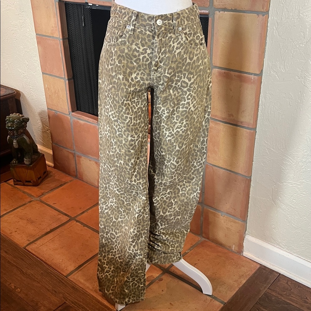 Zara Tan Leopard Print Wide-Leg Jeans